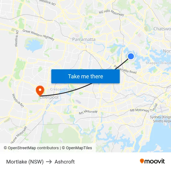 Mortlake (NSW) to Ashcroft map