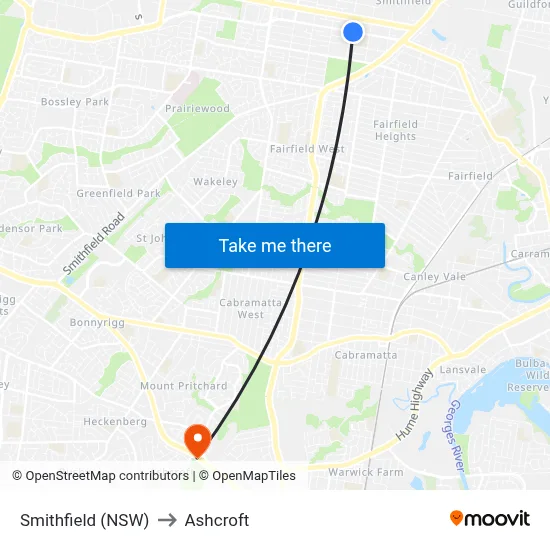 Smithfield (NSW) to Ashcroft map
