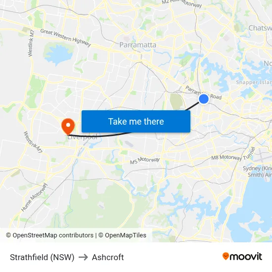 Strathfield (NSW) to Ashcroft map