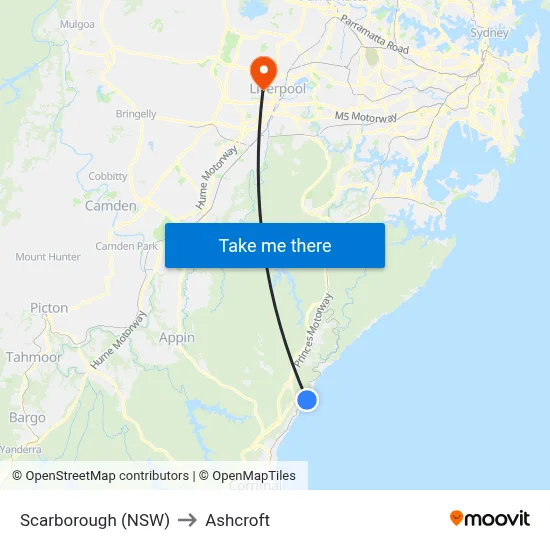 Scarborough (NSW) to Ashcroft map