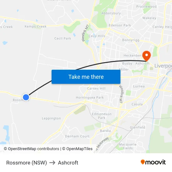 Rossmore (NSW) to Ashcroft map