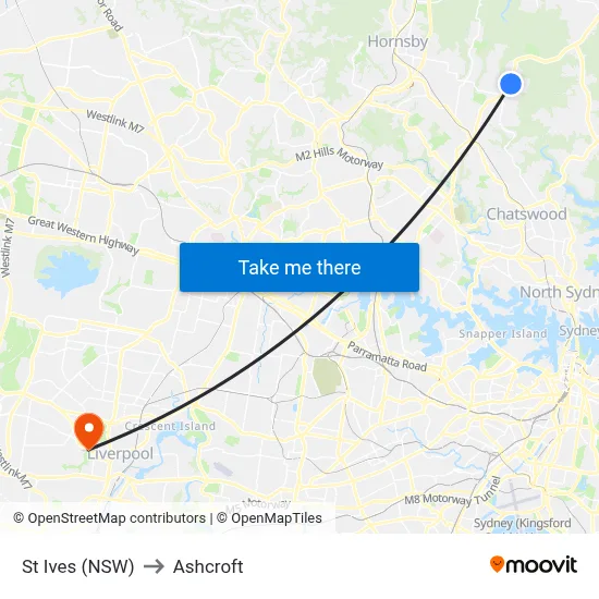 St Ives (NSW) to Ashcroft map