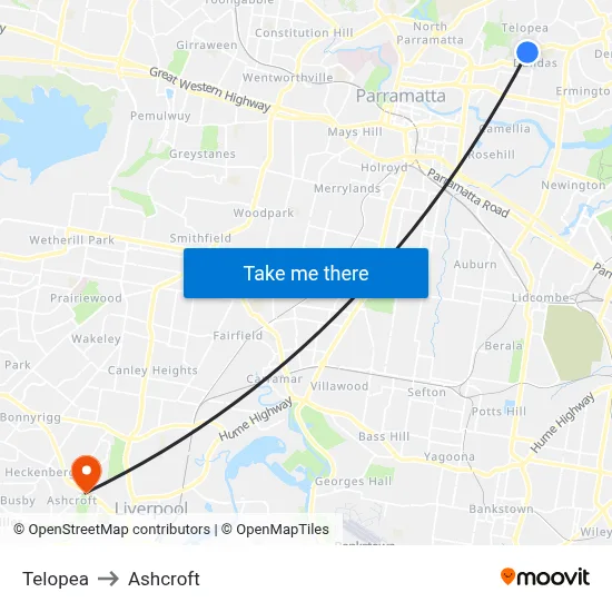 Telopea to Ashcroft map