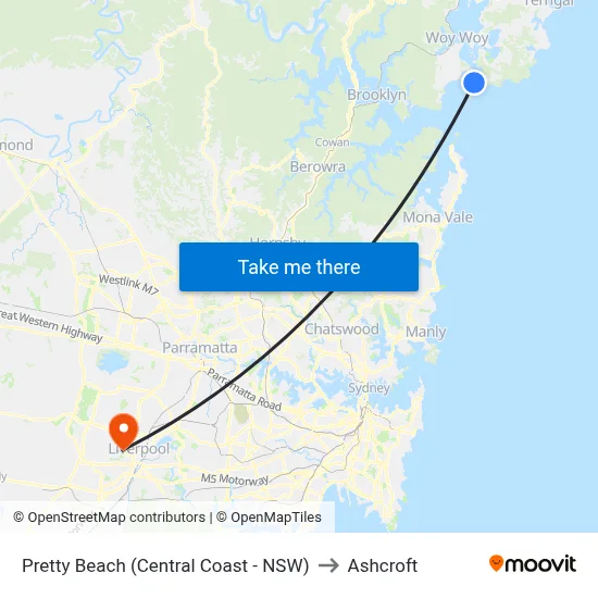 Pretty Beach (Central Coast - NSW) to Ashcroft map