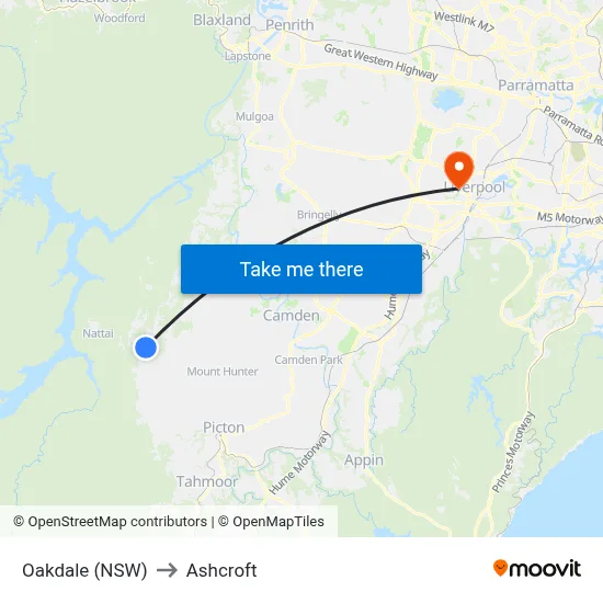 Oakdale (NSW) to Ashcroft map