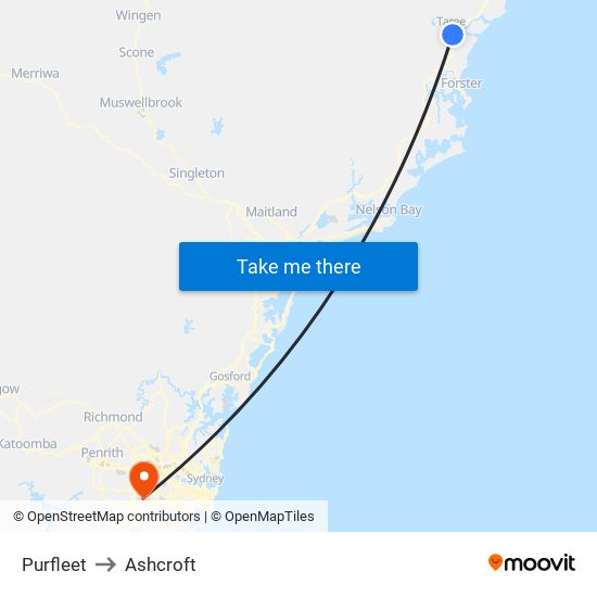 Purfleet to Ashcroft map