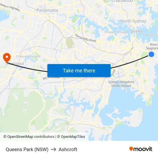 Queens Park (NSW) to Ashcroft map