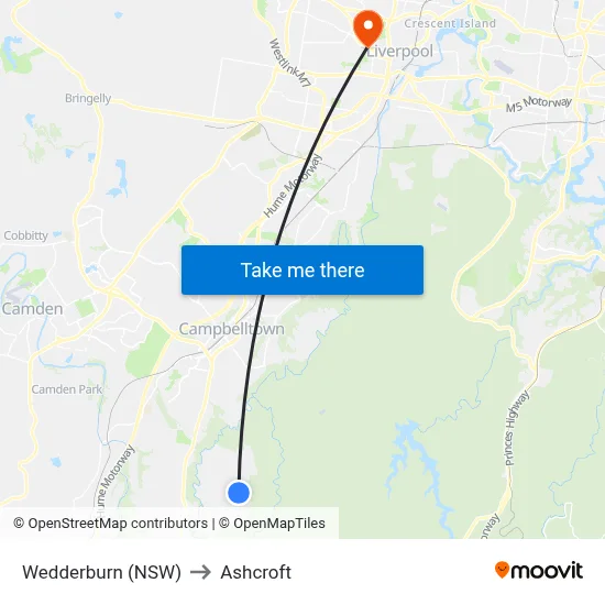 Wedderburn (NSW) to Ashcroft map