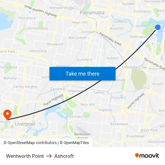 Wentworth Point to Ashcroft map