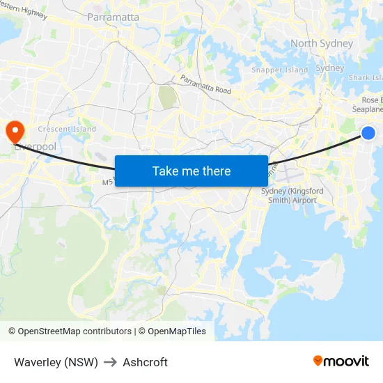 Waverley (NSW) to Ashcroft map