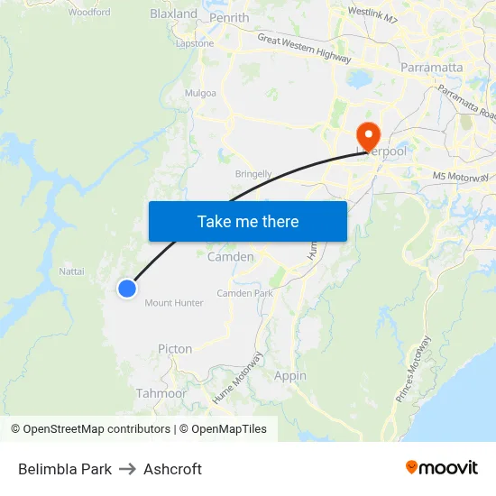 Belimbla Park to Ashcroft map