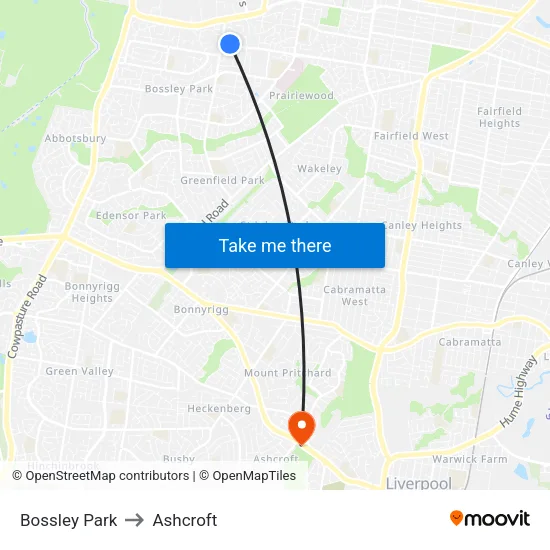 Bossley Park to Ashcroft map