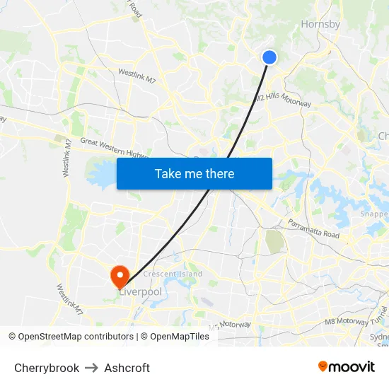 Cherrybrook to Ashcroft map