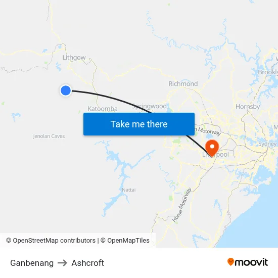 Ganbenang to Ashcroft map