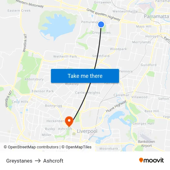Greystanes to Ashcroft map