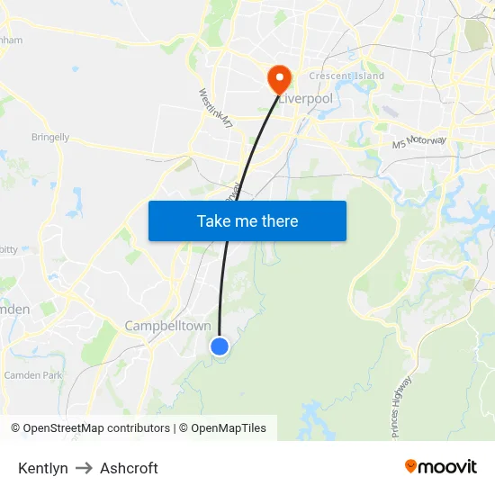 Kentlyn to Ashcroft map