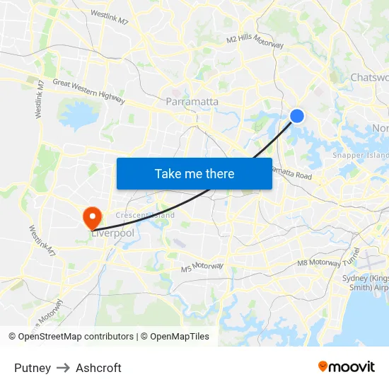 Putney to Ashcroft map