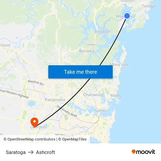 Saratoga to Ashcroft map