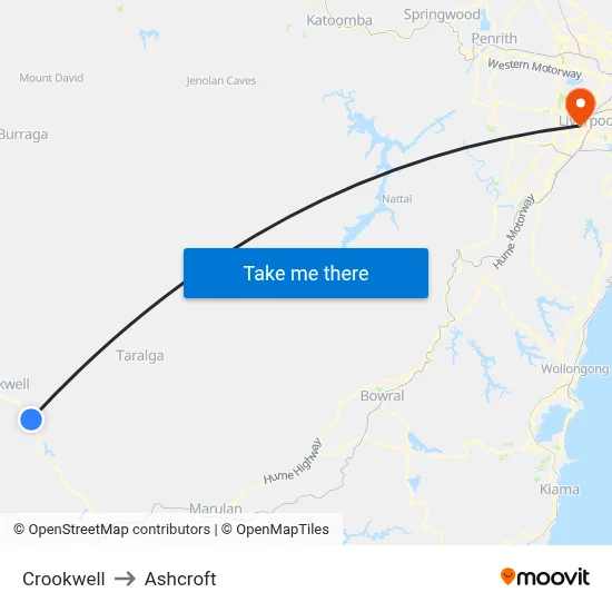 Crookwell to Ashcroft map