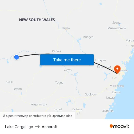 Lake Cargelligo to Ashcroft map