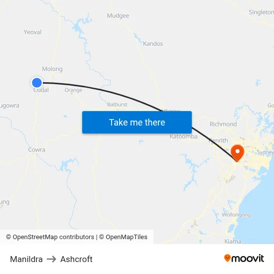 Manildra to Ashcroft map