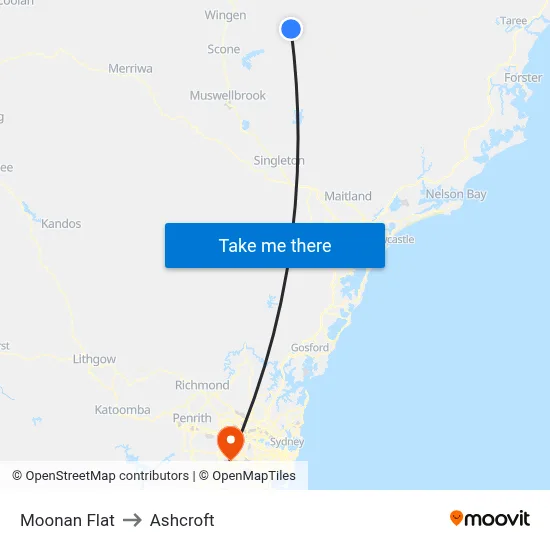 Moonan Flat to Ashcroft map