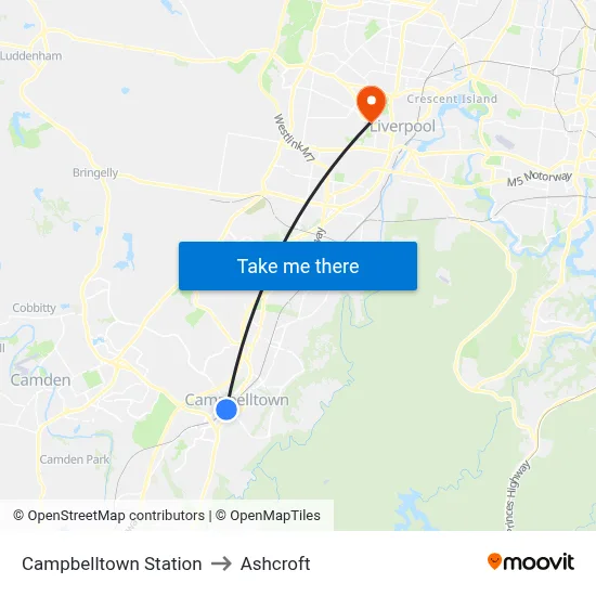 Campbelltown Station to Ashcroft map