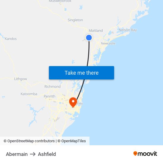 Abermain to Ashfield map