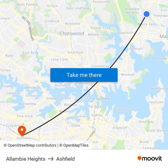 Allambie Heights to Ashfield map