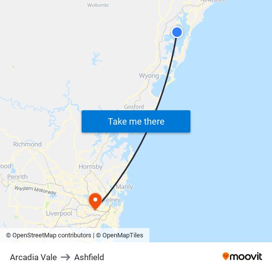 Arcadia Vale to Ashfield map