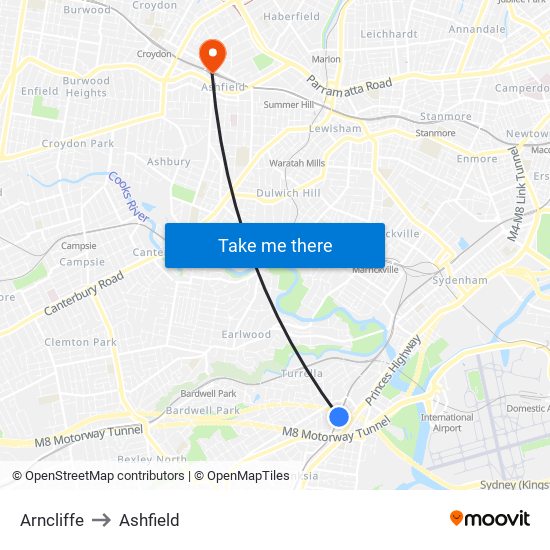 Arncliffe to Ashfield map