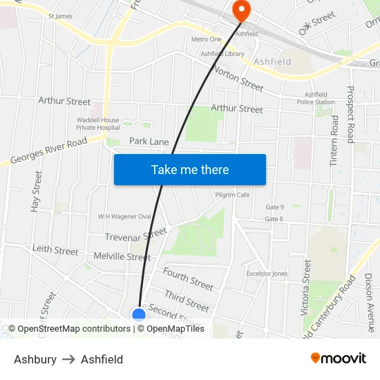 Ashbury to Ashfield map