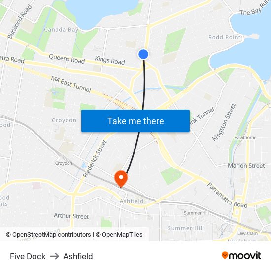 Five Dock to Ashfield map
