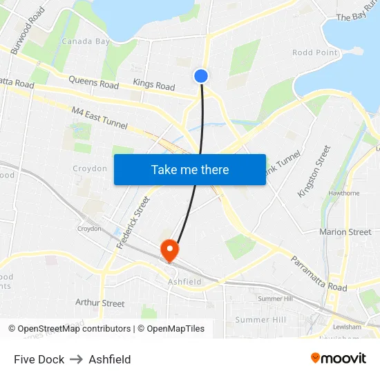 Five Dock to Ashfield map