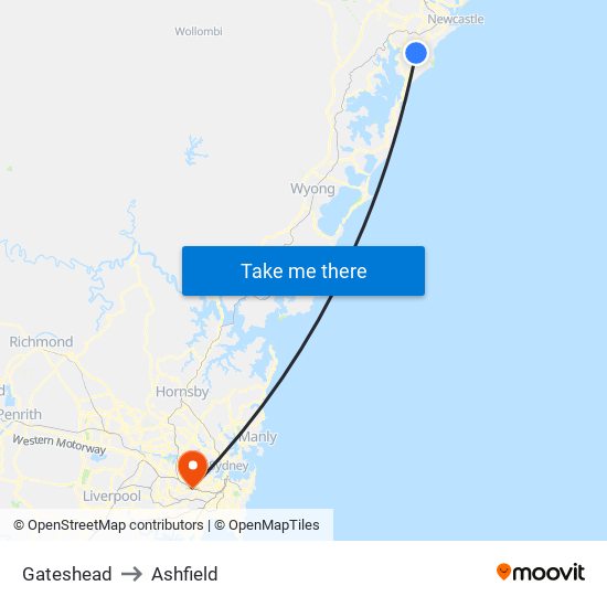 Gateshead to Ashfield map