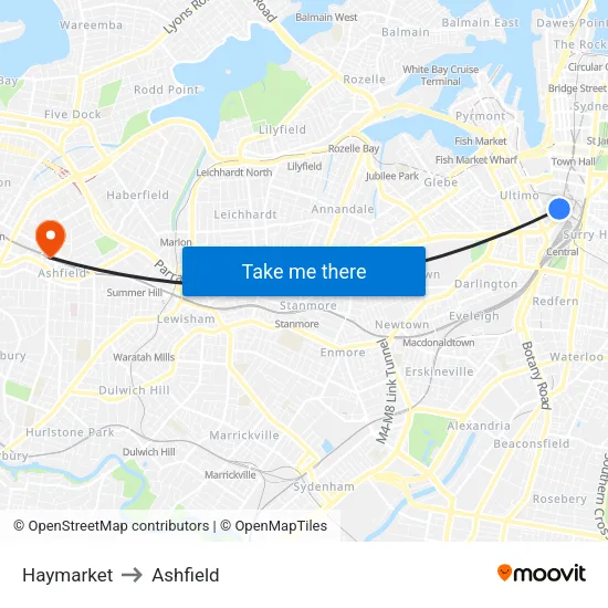 Haymarket to Ashfield map