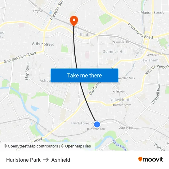 Hurlstone Park to Ashfield map