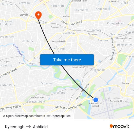 Kyeemagh to Ashfield map