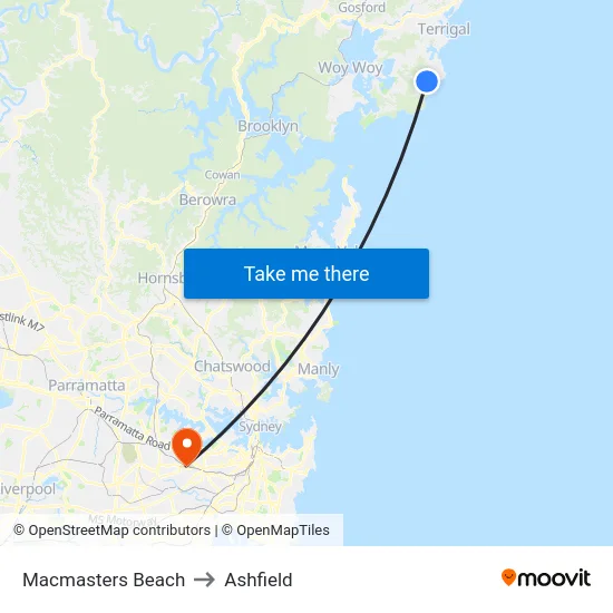 Macmasters Beach to Ashfield map