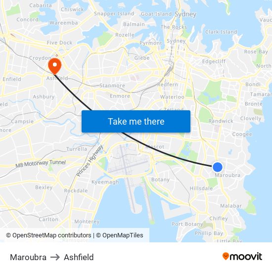 Maroubra to Ashfield map