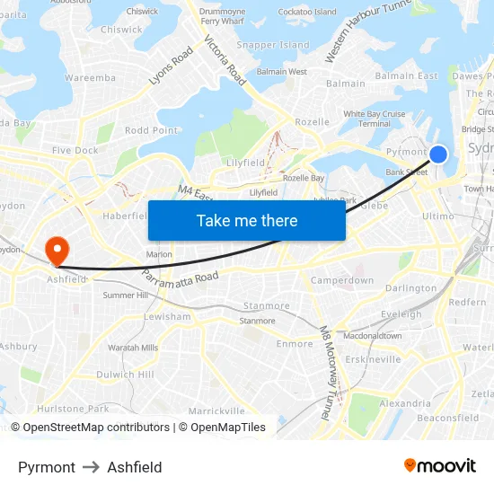 Pyrmont to Ashfield map