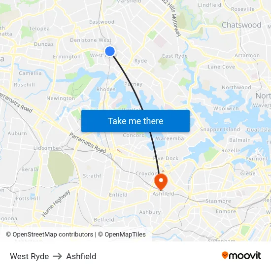 West Ryde to Ashfield map