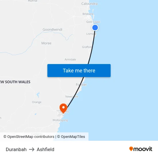 Duranbah to Ashfield map