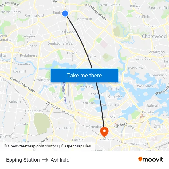Epping Station to Ashfield map