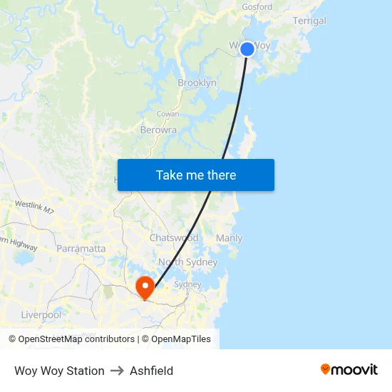 Woy Woy Station to Ashfield map
