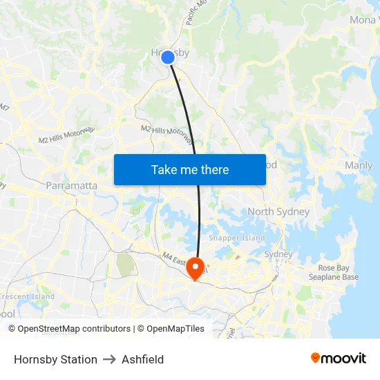 Hornsby Station to Ashfield map