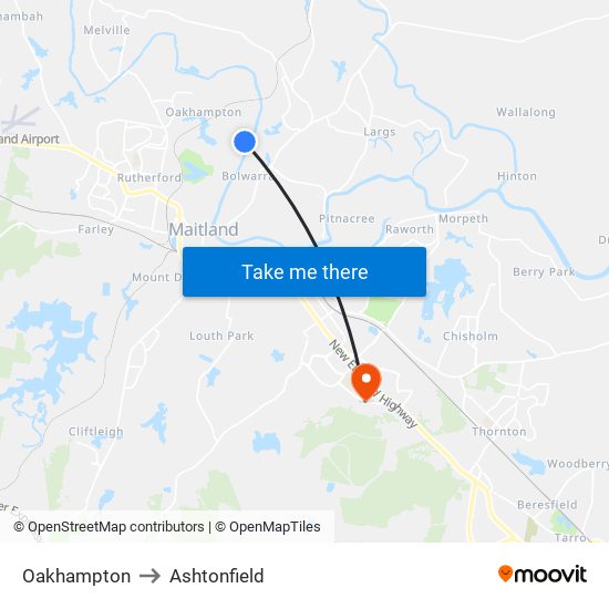 Oakhampton to Ashtonfield map