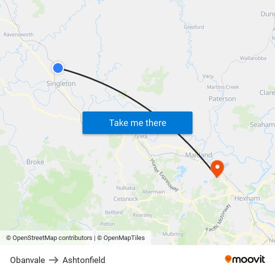 Obanvale to Ashtonfield map