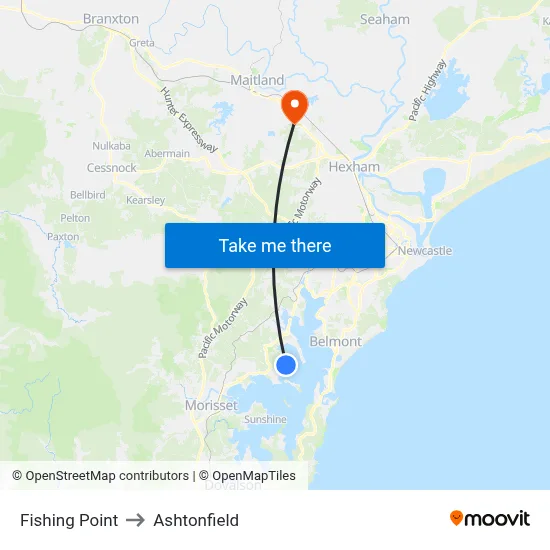 Fishing Point to Ashtonfield map