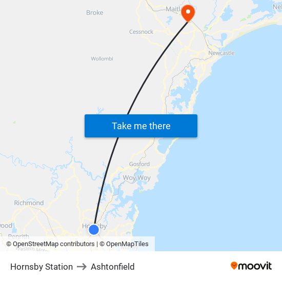 Hornsby Station to Ashtonfield map